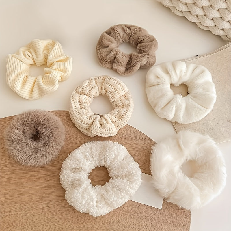 Set/7PCS Plush Scrunchies Soft Large Intestine Hair Ring