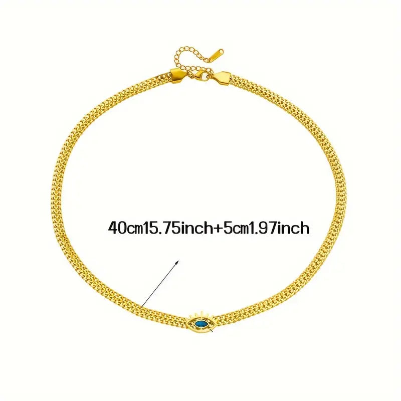 Vintage Luxury Style Titanium Steel Necklace with Blue Eye Pendant