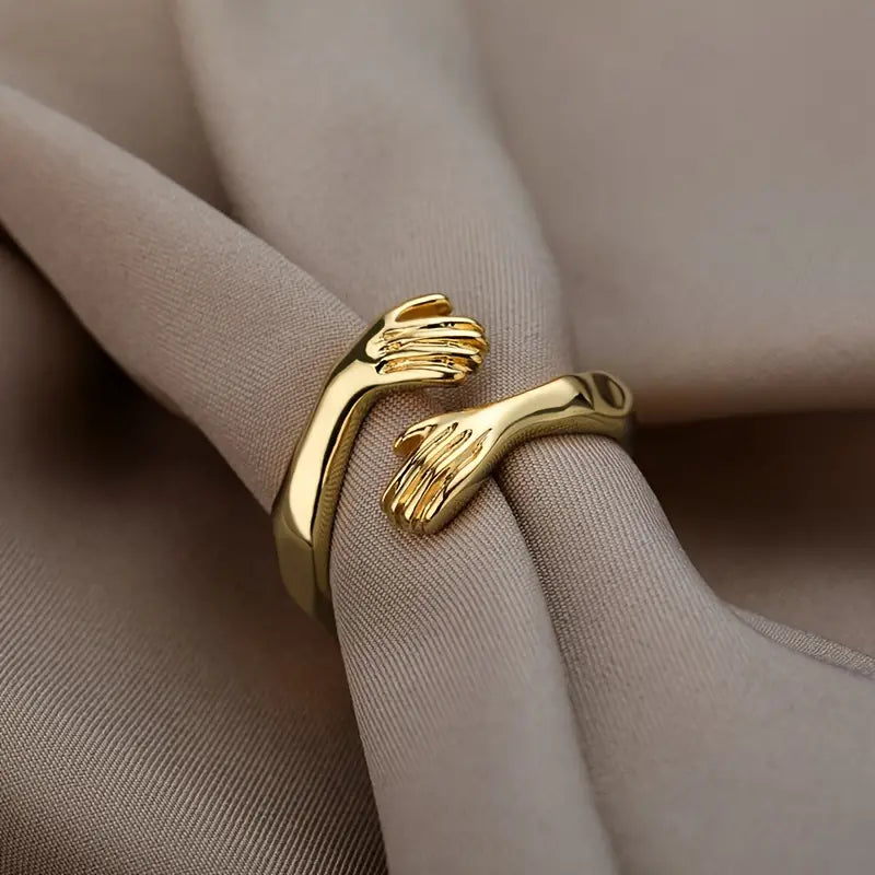 Men's Bohemian Simple Retro Alloy Hands Hug-Shaped Open Ring, For Daily Wear