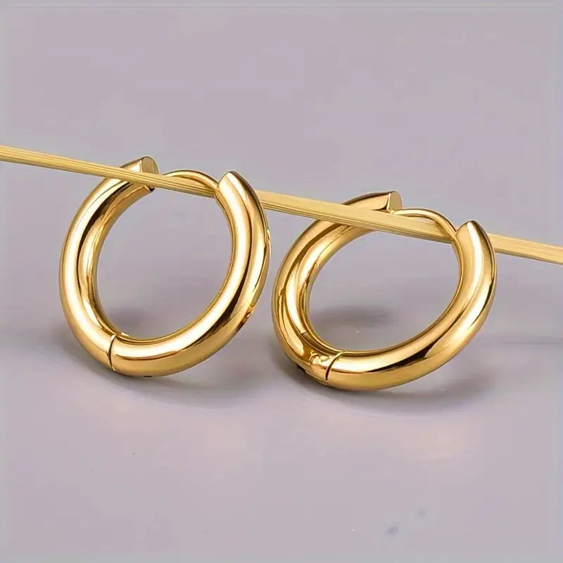 Smooth Golden Circle Design Hoop Earrings Titanium Steel 18K Gold Plated
