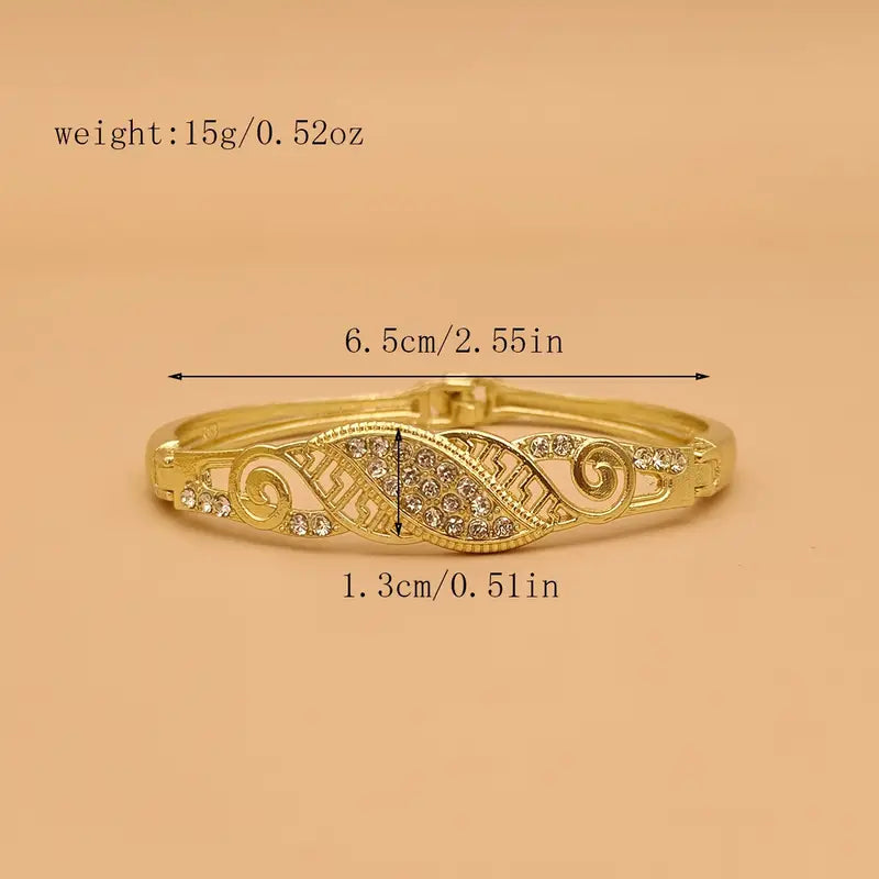 1pc Vintage-Inspired Golden Rhinestone Bangle - Zinc Alloy Hollow Design For Women