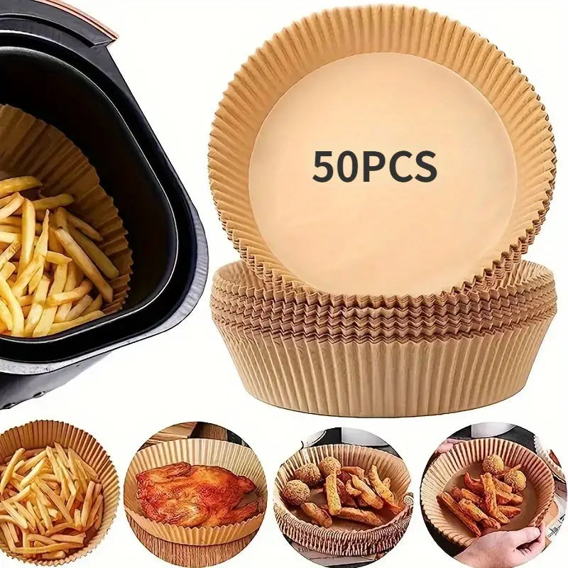 50 pcs Disposable Air Fryer Liners (16.0cm/19.99cm), Paper Air Fryer Liner Pots