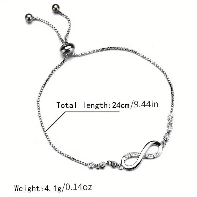 Infinity Symbol Thin Chain Bracelet Inlaid Shiny Faux Crystal Elegant Adjustable Hand Chain Bracelet