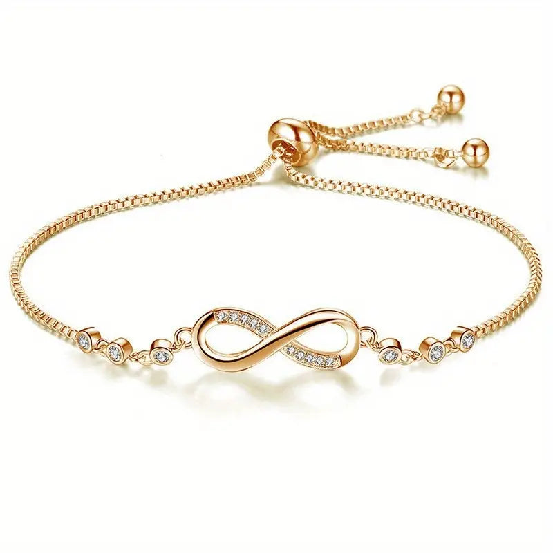 Infinity Symbol Thin Chain Bracelet Inlaid Shiny Faux Crystal Elegant Adjustable Hand Chain Bracelet