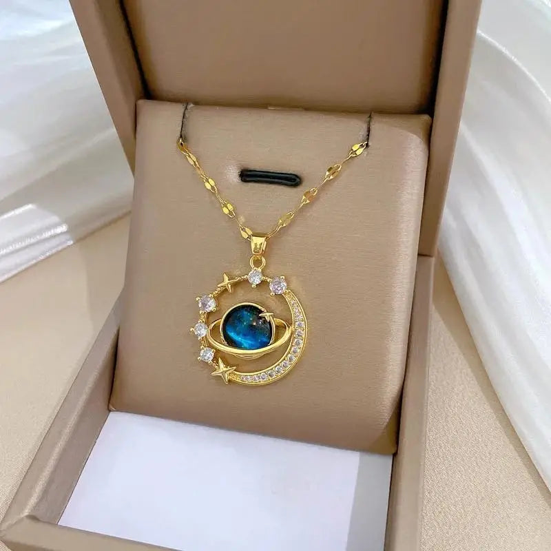 Exquisite Starry Sky Stars Moon Planet Pendant Necklace