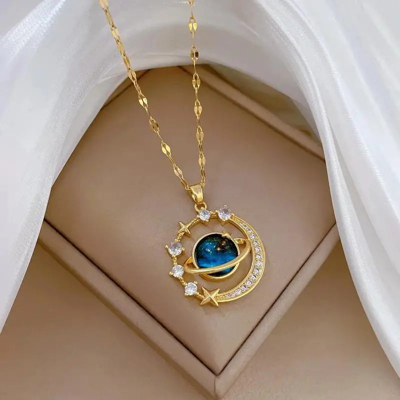 Exquisite Starry Sky Stars Moon Planet Pendant Necklace