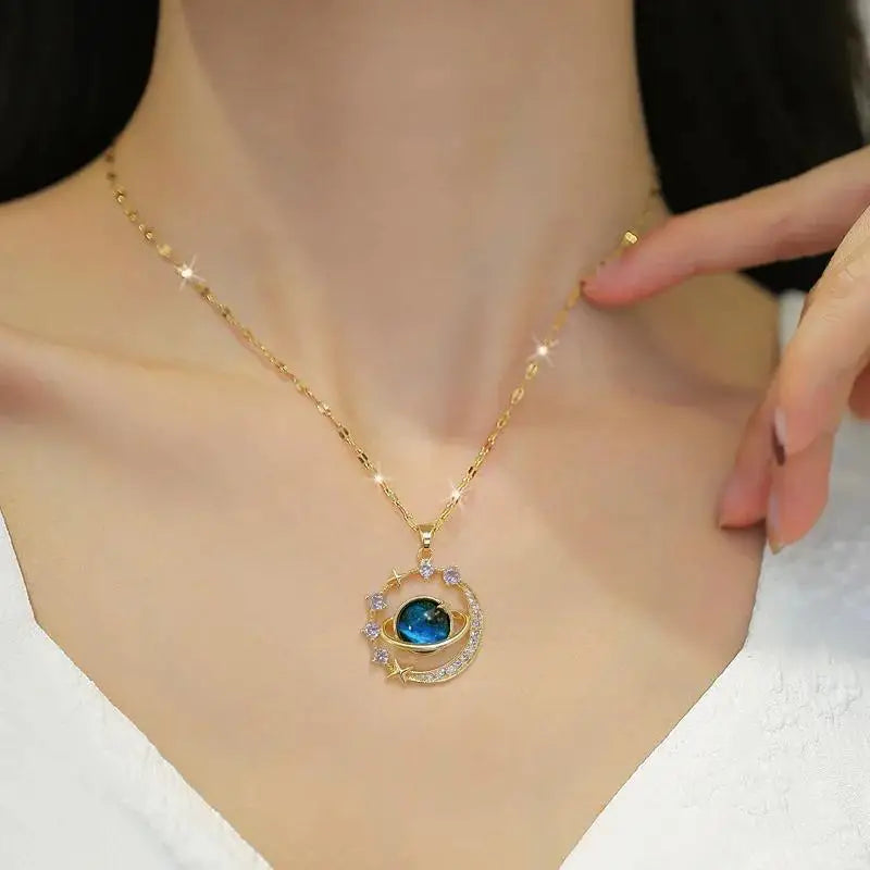 Exquisite Starry Sky Stars Moon Planet Pendant Necklace