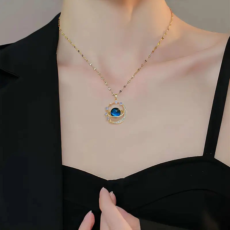 Exquisite Starry Sky Stars Moon Planet Pendant Necklace