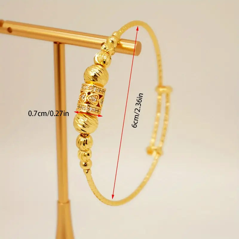 2pcs Adjustable Size Golden Round Beaded Ball Design with Zirconia Inlay Bracelets