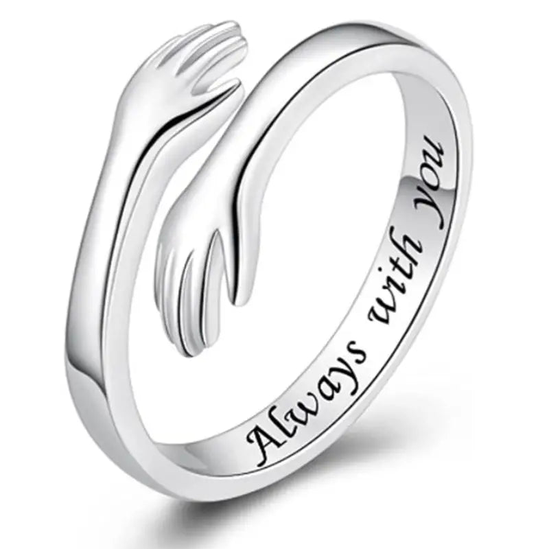 Exquisite Embrace Ring Silver Plated Adjustable Cuff Carved 'Always with you'