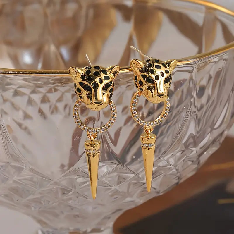 1pair High-end Personality Hip-hop Trendy Women's Unique Leopard Earrings