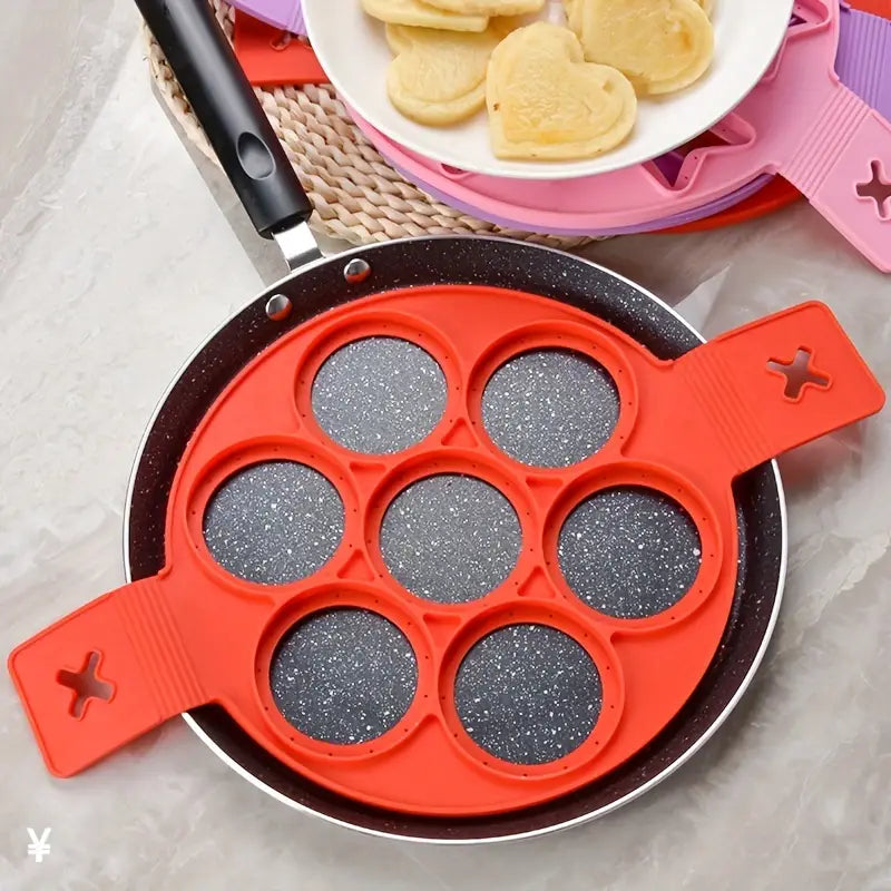 1pc, 7-cavity Silicone Cake Mold For Baking, Omelette, Pancake