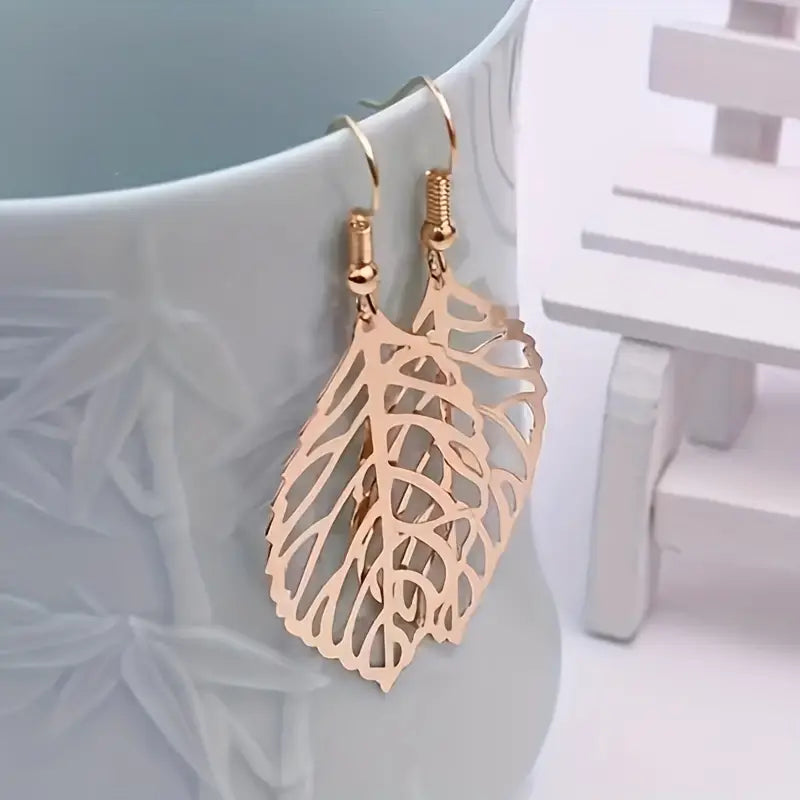 Exquisite Hollow Leaf Design Dangle Earrings