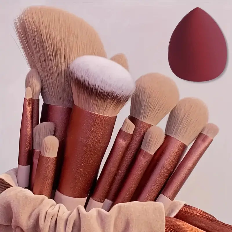 13PCS Soft Fluffy Makeup Brushes Set With Makeup Sponge + Bag