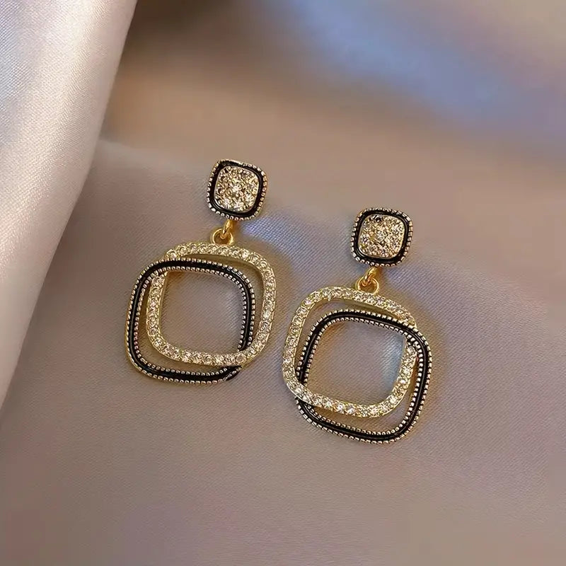 Dangle Earrings Geometric Square Design Zinc Alloy