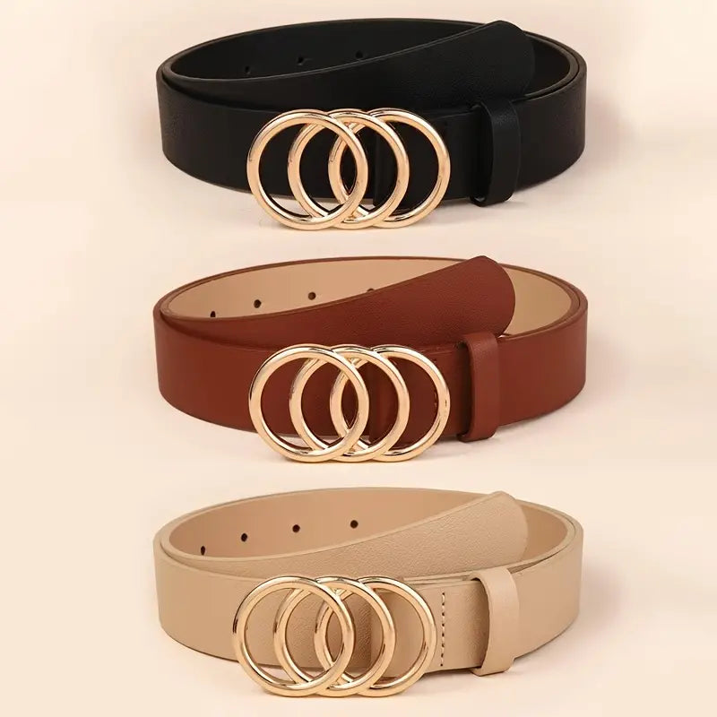 Golden Triple Ring Buckle Belts