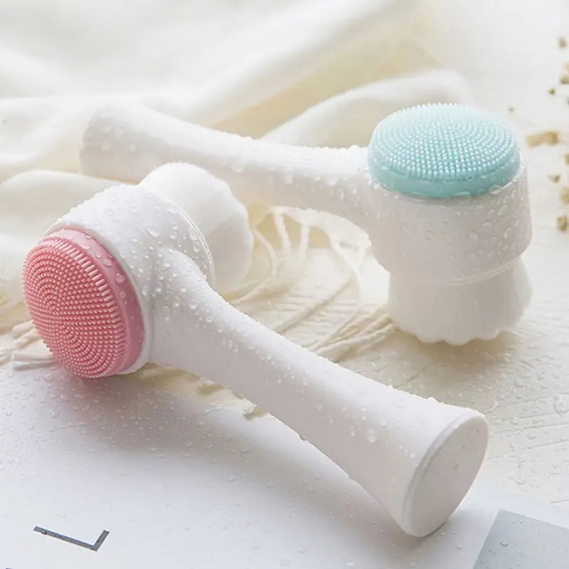 1pc 3D Double-sided Face Wash Brush Soft Bristles & Silicone Face Cleansing Brush