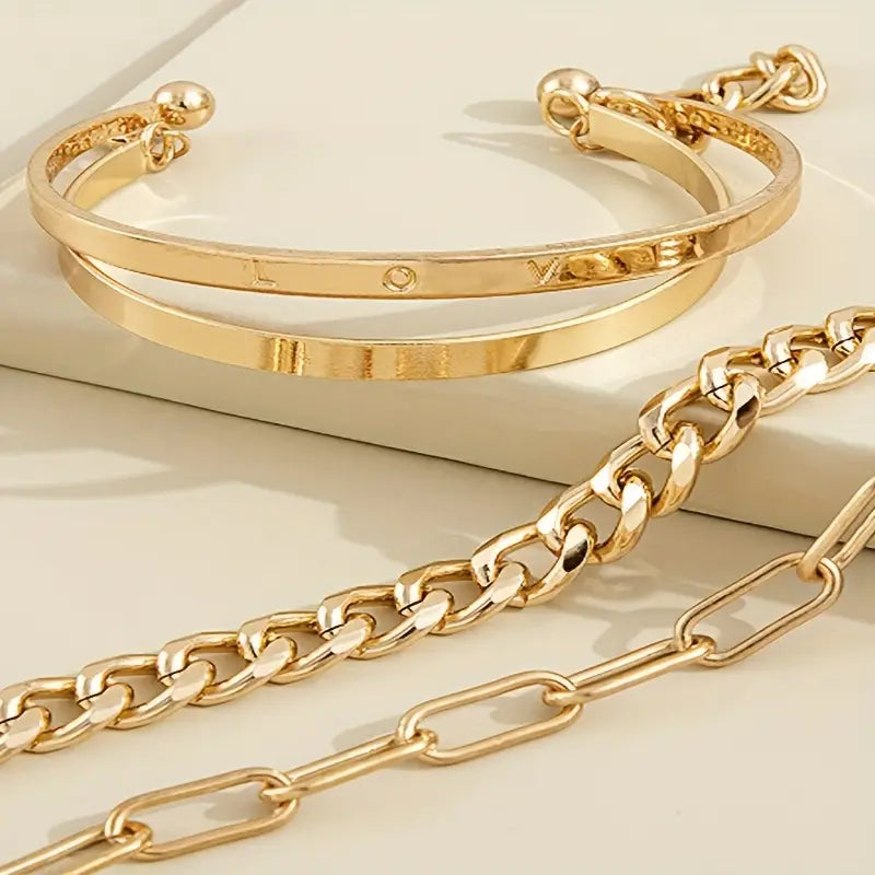 4pcs/Set Punk Style Twist Design Bracelet Set Alloy Hand Jewelry Gift For Women Gift