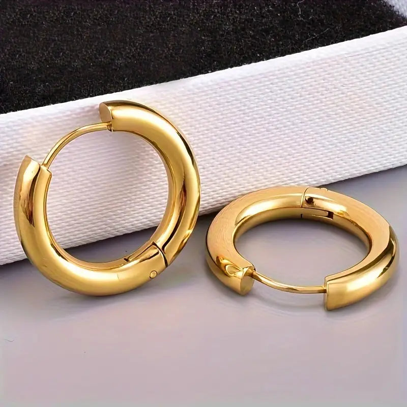 Smooth Golden Circle Design Hoop Earrings Titanium Steel 18K Gold Plated
