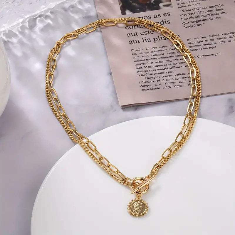 Fashion Simple Retro Double Layer Necklace, Simple Neck Chain Cool Necklace
