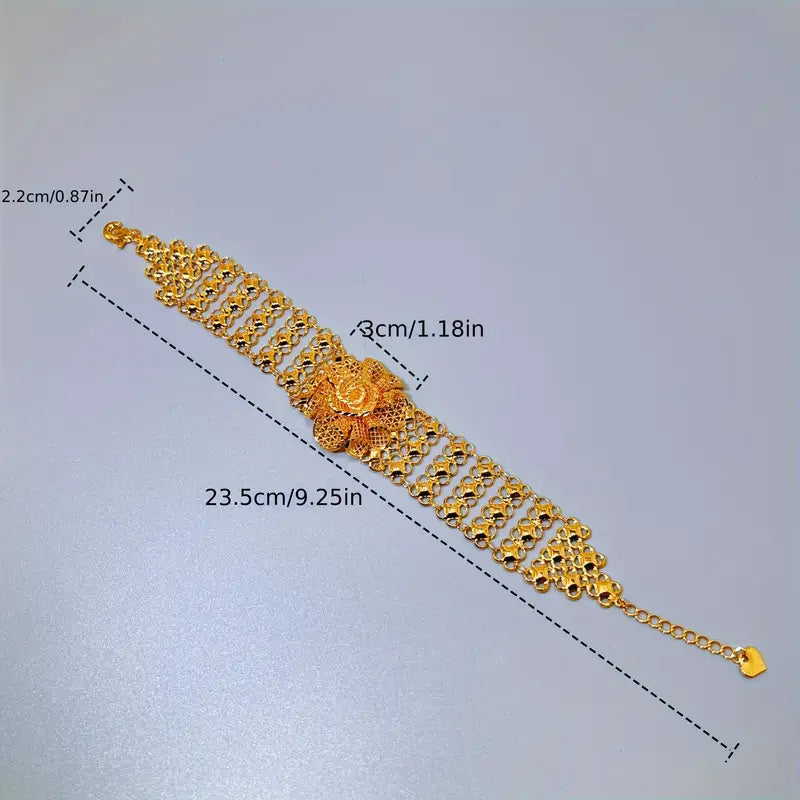 Elegant 22K Golden-Plated Champagne Rose Flower Bracelet