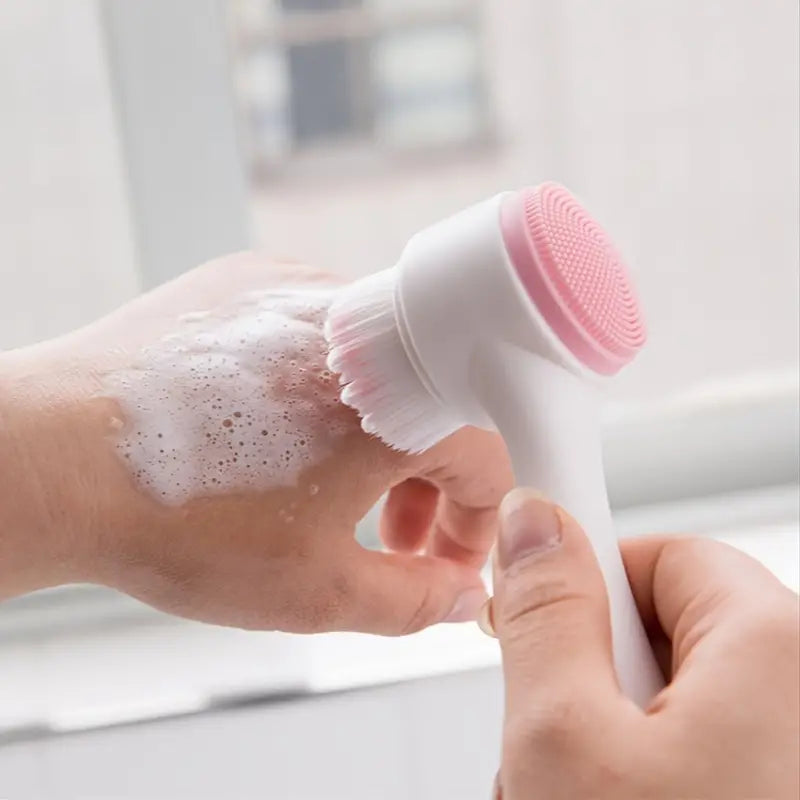 1pc 3D Double-sided Face Wash Brush Soft Bristles & Silicone Face Cleansing Brush