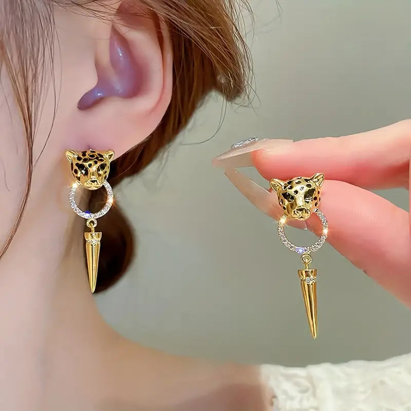 1pair High-end Personality Hip-hop Trendy Women's Unique Leopard Earrings