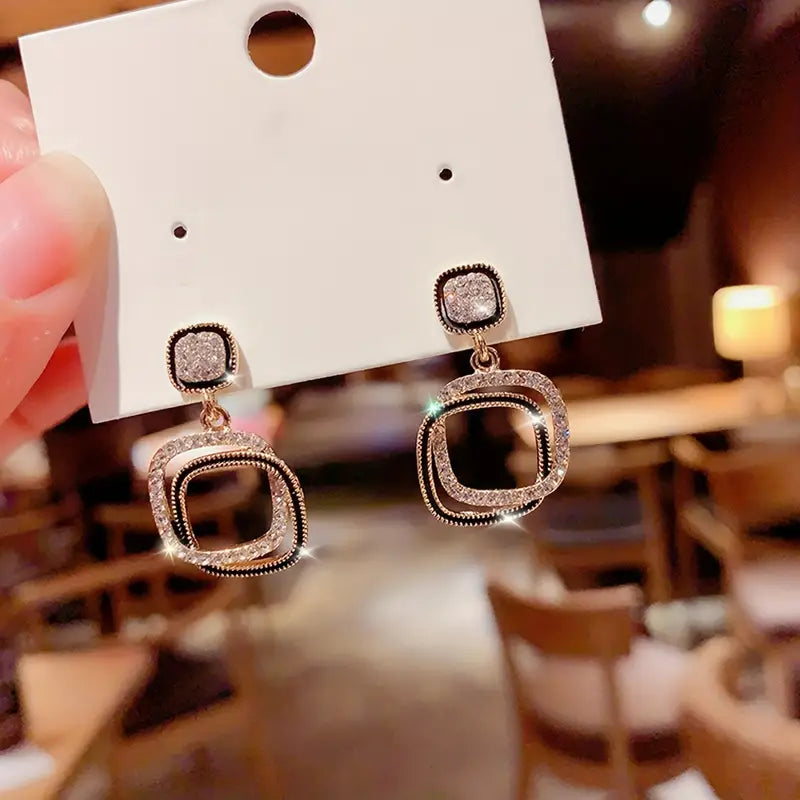 Dangle Earrings Geometric Square Design Zinc Alloy