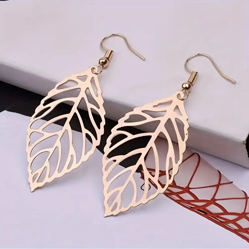 Exquisite Hollow Leaf Design Dangle Earrings