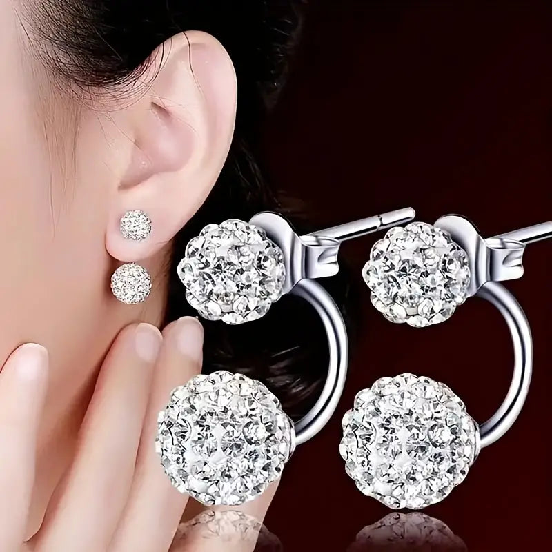 Double Ball Design Hoop Earrings Embellished With Shiny Rhinestones