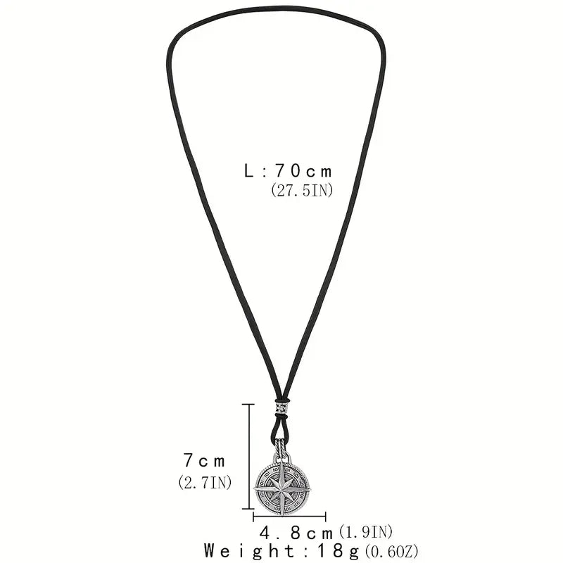 Trendy Retro Compass Necklace Embossed Octagonal