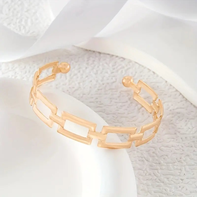 Classic Luxury Hollow Square Chain Open Bangle Bracelet
