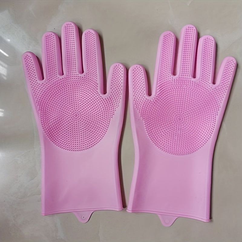 1pair Kitchen Silicone Dishwashing Gloves, Housework Cleaning Waterproof Insulation
