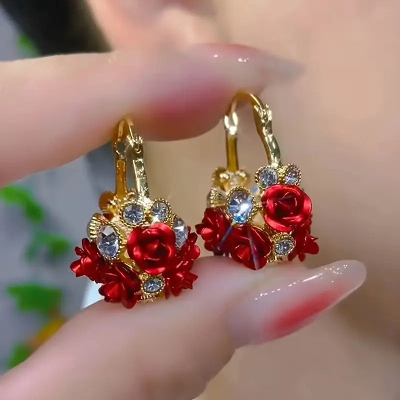 Exquisite Hoop Earrings Zinc Alloy Jewelry Embellished With Colorful Flower Zirconia