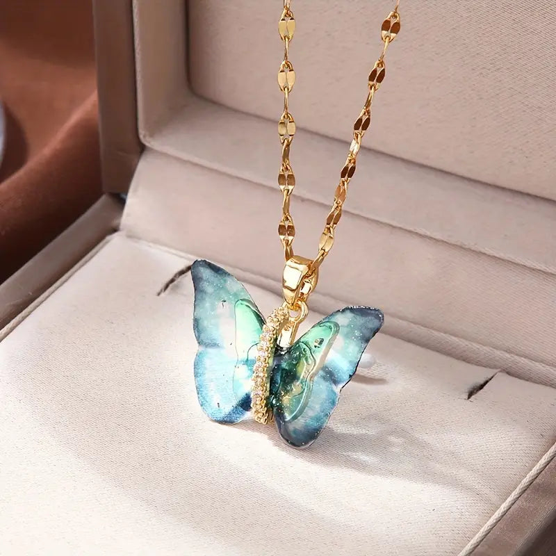 Gorgeous Colorful Butterfly Zircon Copper Pendant Necklace