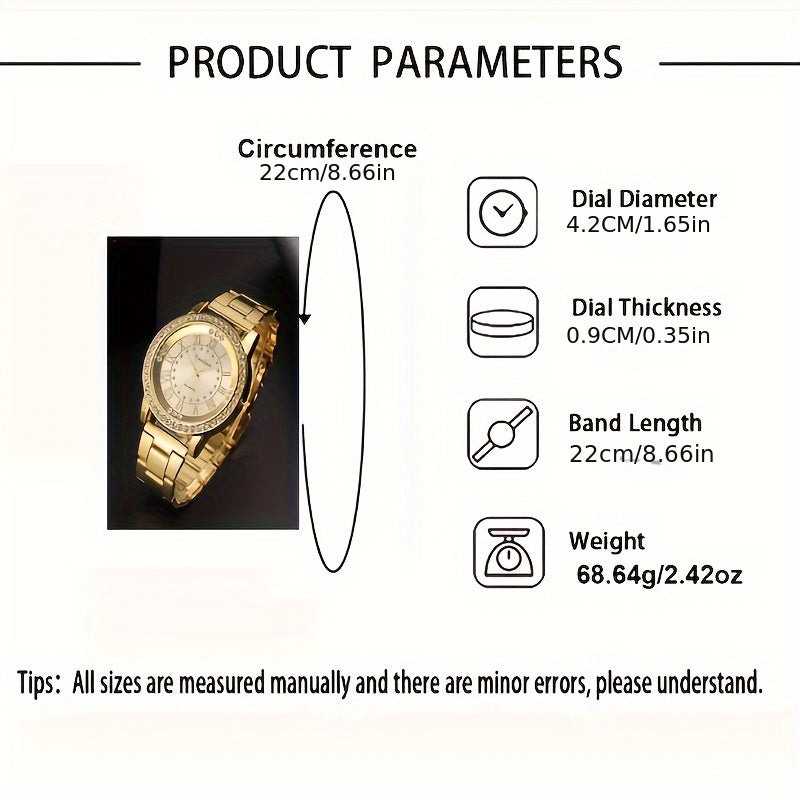 Fashion Rhinestone Stainless Steel Strap Quartz Wrist Watch & Bracelet Set