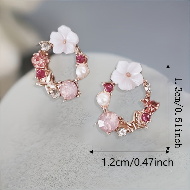 Elegant Faux Pearl Flower Stud Earrings Sweet Coquette Style Jewelry