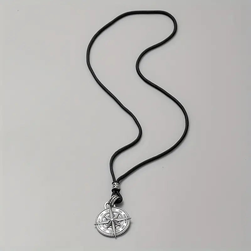 Trendy Retro Compass Necklace Embossed Octagonal