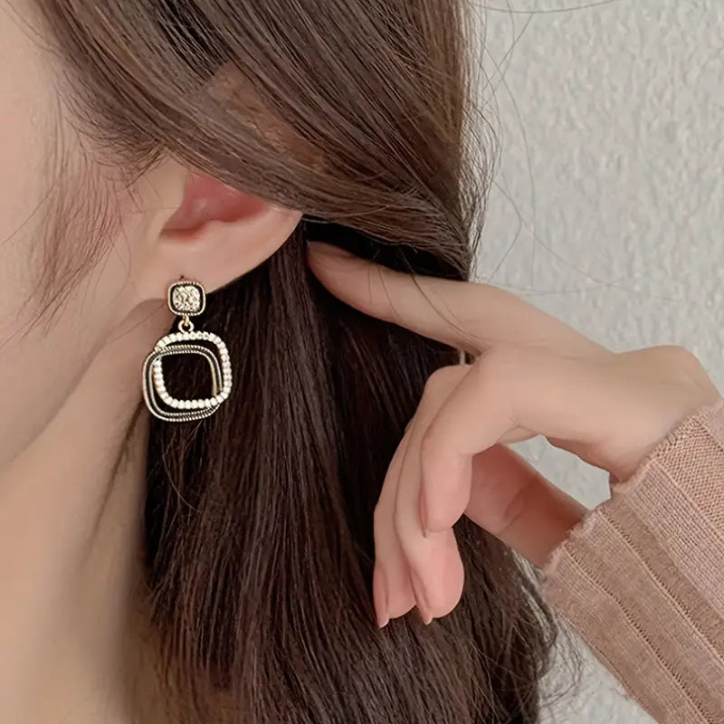 Dangle Earrings Geometric Square Design Zinc Alloy