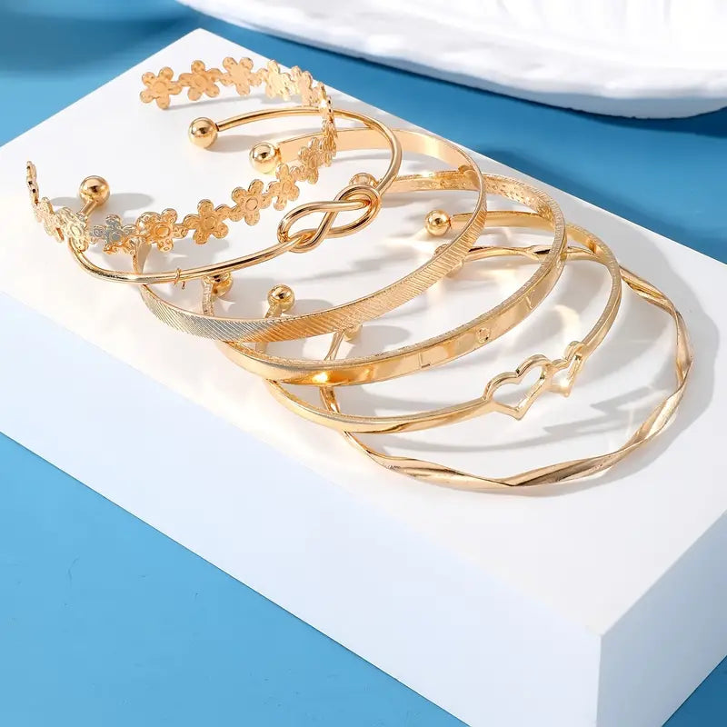 6pcs/Set Punk Exaggerated Letter LOVE Love Flower Ring Cuff Bangle Bracelet