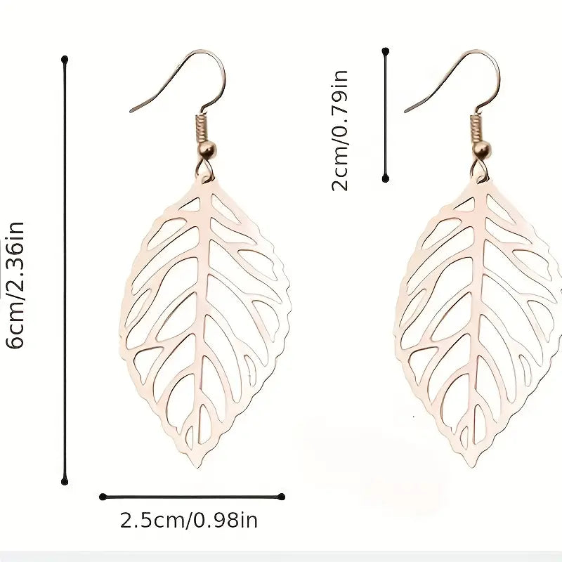 Exquisite Hollow Leaf Design Dangle Earrings