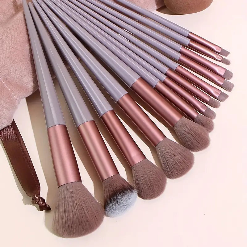 13PCS Soft Fluffy Makeup Brushes Set With Makeup Sponge + Bag