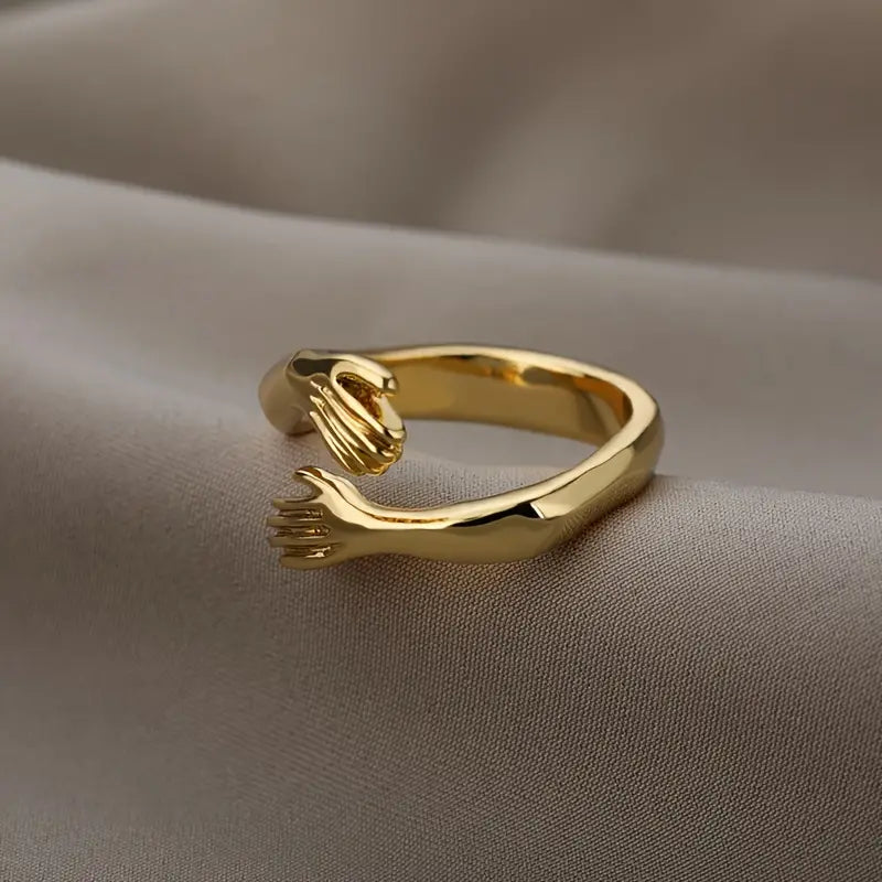 Men's Bohemian Simple Retro Alloy Hands Hug-Shaped Open Ring, For Daily Wear