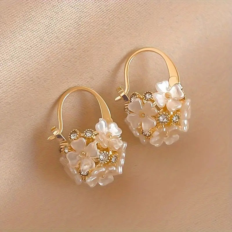 Cute Flower Basket Alloy Earrings, Trendy Party Jewelry, Holiday Birthday Christmas