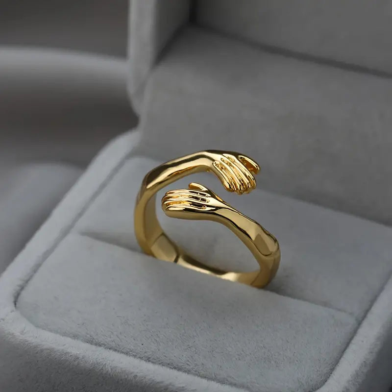Men's Bohemian Simple Retro Alloy Hands Hug-Shaped Open Ring, For Daily Wear