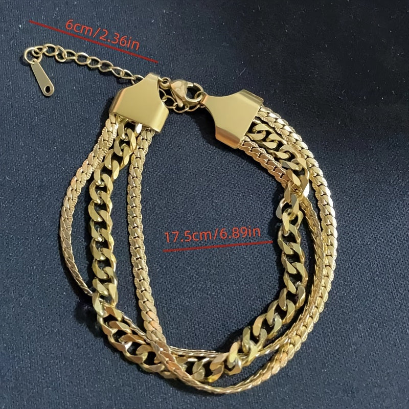 1pc Bohemian Punk Style Golden Triple Layered Fashion Wide Bracelet Elegant french style
