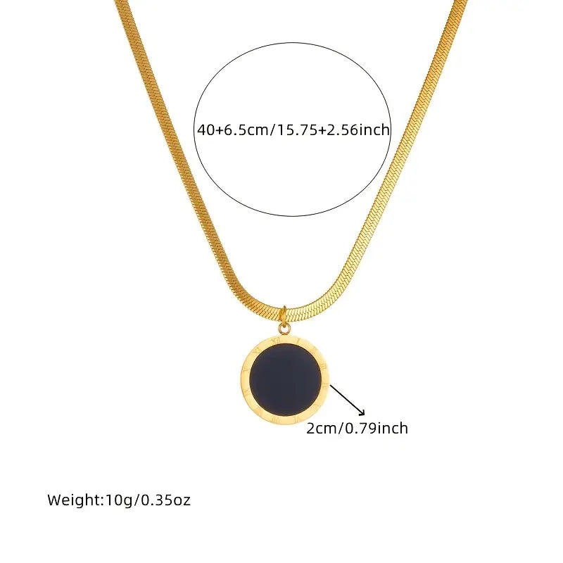 Elegant Black & White Shell Roman Numeral Pendant Necklace