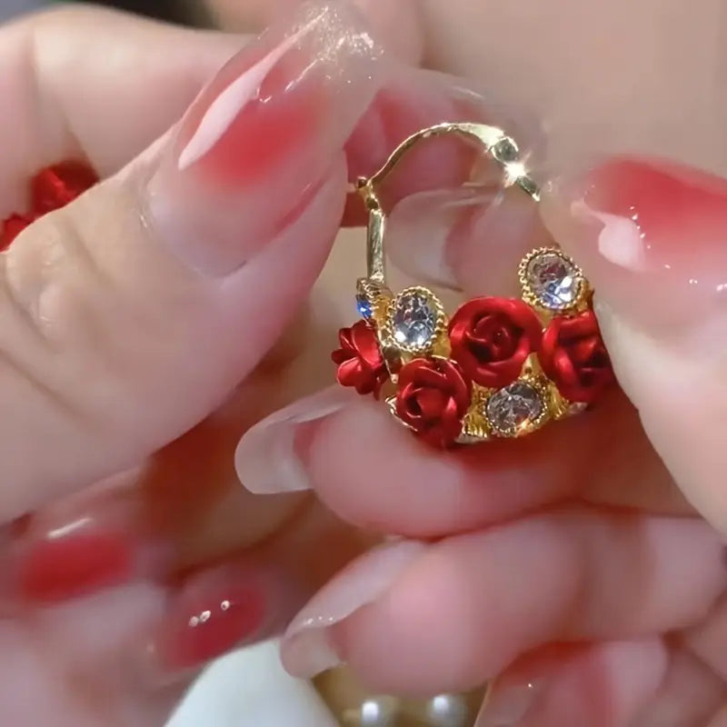 Exquisite Hoop Earrings Zinc Alloy Jewelry Embellished With Colorful Flower Zirconia