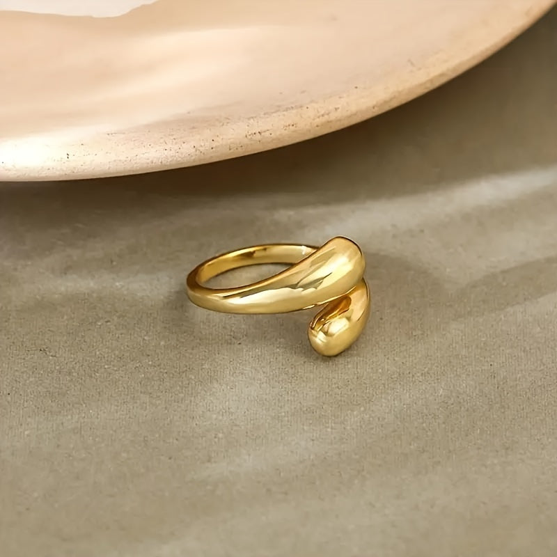 Elegant Golden-Tone Titanium Steel Open Ring - Chic Water Drop Design