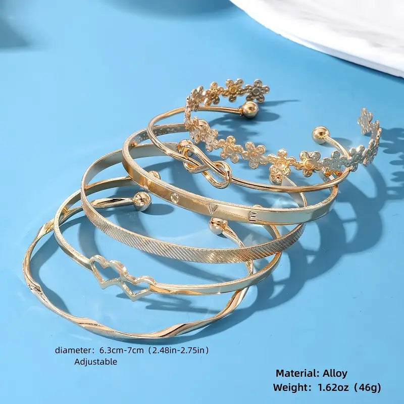 6pcs/Set Punk Exaggerated Letter LOVE Love Flower Ring Cuff Bangle Bracelet